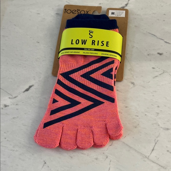 ToeSox Vibrant Pink and Navy Toe Socks - Picture 1 of 2